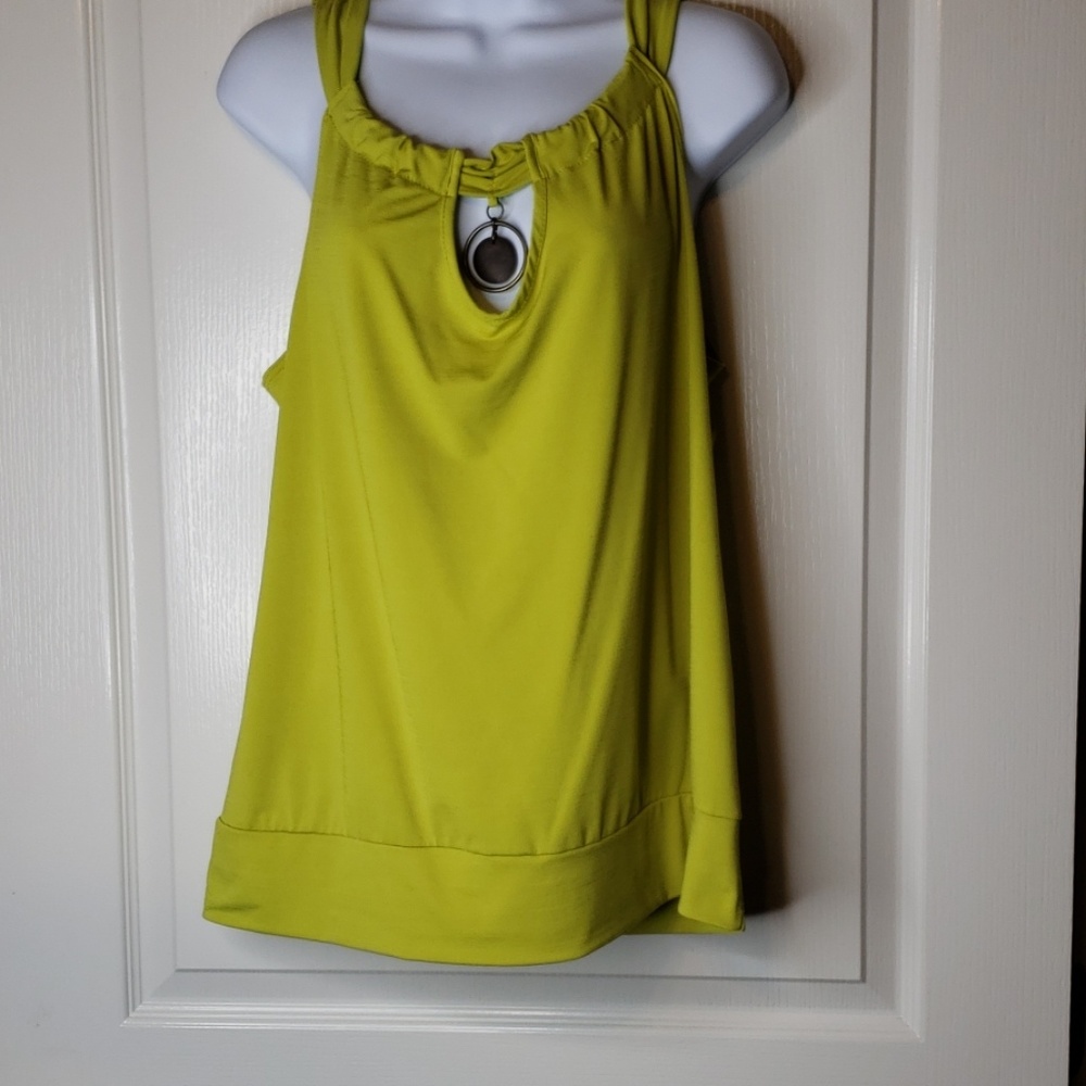 Green Sleeveless Blouson Blouse w Bronze Accent